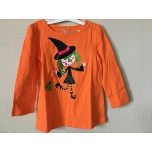 Jumping Beans Orange Black Witch Broom Sparkle Long Sleeve Girls Top Size 2T